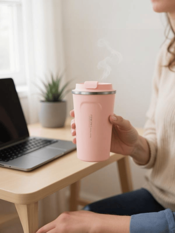 Pinkah Paslanmaz Çelik Kahve Termos Bardak Matara 500 ml Pembe Renk – PKH-PJ-3549-L
