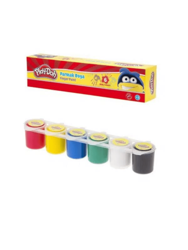 Play-Doh Parmak Boyası 6 Renk Birleşik 30 ml – PLAY-PR018 - Su Bazlı, Canlı ve Örtücü Parmak Boyası Seti