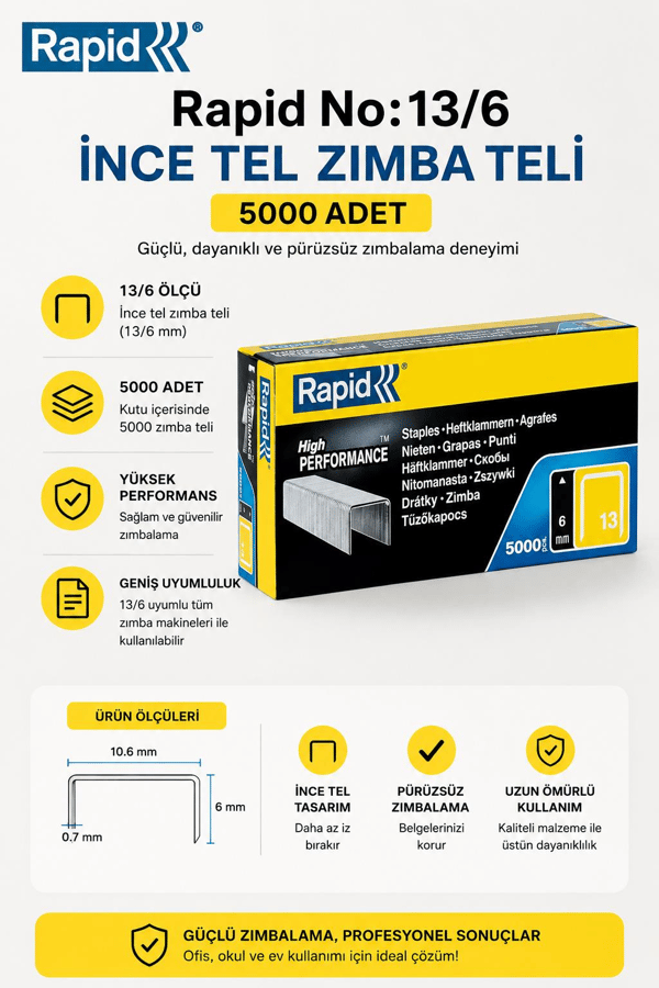 Rapid No:13/6 İnce Tel Zımba Teli 5000 Adet