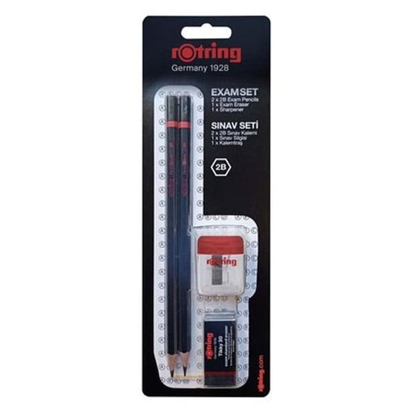 Rotring 2B Sınav Seti – 2 Adet Sınav Kalemi, Sınav Silgisi ve Kalemtıraş