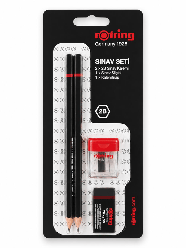 Rotring 2B Sınav Seti – 2 Adet Sınav Kalemi, Sınav Silgisi ve Kalemtıraş