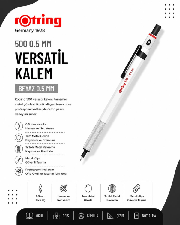Rotring 500 Versatil Kalem Beyaz 0.5 MM 2218725