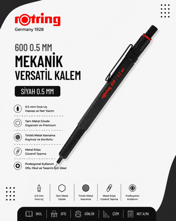 Rotring 600 Mekanik Versatil Kalem 0.5 MM Siyah 1904443