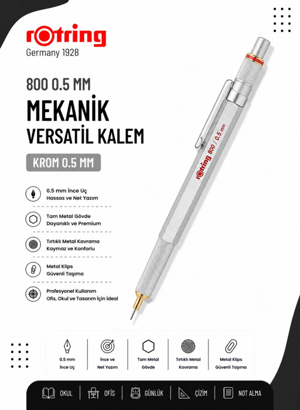 Rotring 800 Mekanik Versatil Kalem 0.5 MM Krom 1904449