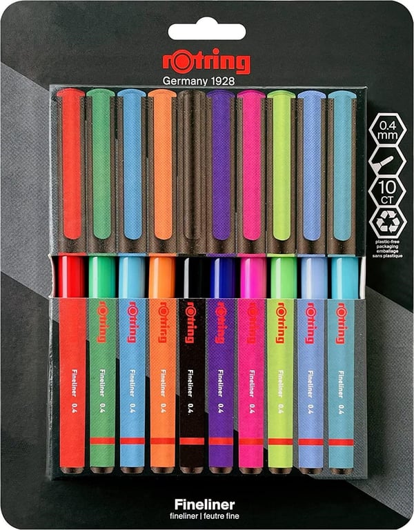 Rotring Liner Fineliner Karışık Renk Keçe Uçlu Kalem 10'lu Kutu