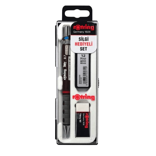 Rotring Tikky Okul Seti 0.7 mm Bordo Versatil Kalem + Silgi + Uç -Ro-kk07-07