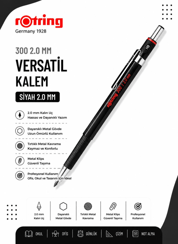 Rotring Versatil Kalem 300 2 MM Siyah 1904729