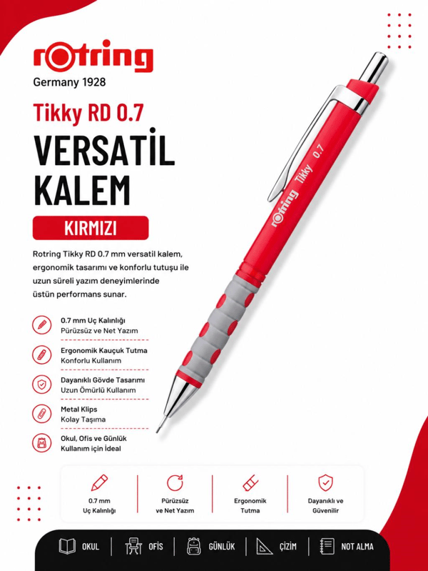 Rotring Versatil Kalem Tikky RD 0.7 MM Kırmızı 1904507