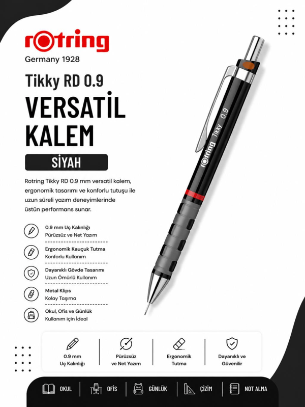 Rotring Versatil Kalem Tikky RD 0.9 MM Siyah 1904697
