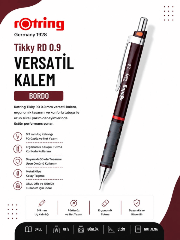 Rotring Versatil Kalem Tikky RD 0.9 MM Bordo 1904693