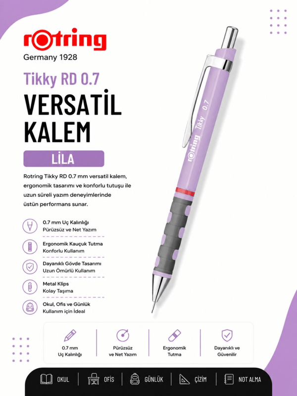 Rotring Versatil Kalem Tikky RD Lila 0.7 MM RO-2189066