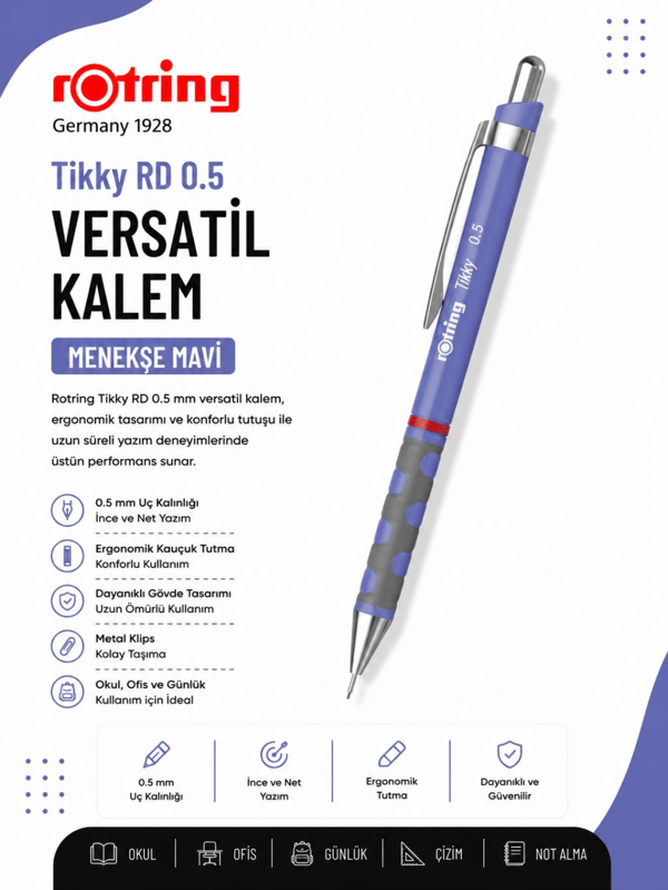 Rotring Versatil Kalem Tikky Rd Menekşe Mavi 0.5 MM Ro-2214582