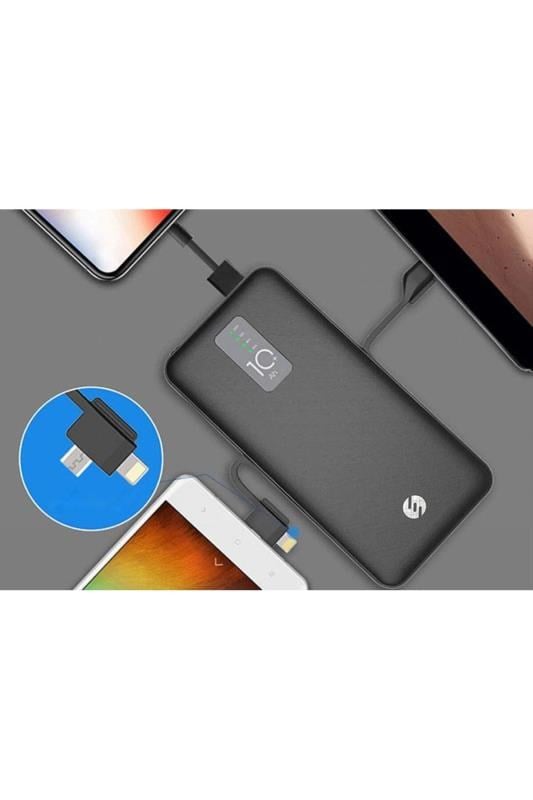 S-link IP-T100C 10000mAh Lightning+Micro+Type C Kablolu Powerbank Beyaz LCDli