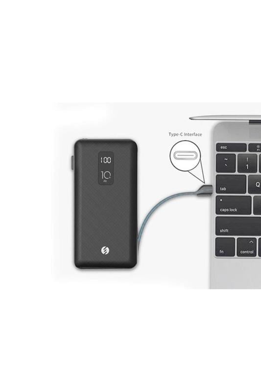S-link IP-T100C 10000mAh Lightning+Micro+Type C Kablolu Powerbank Beyaz LCDli