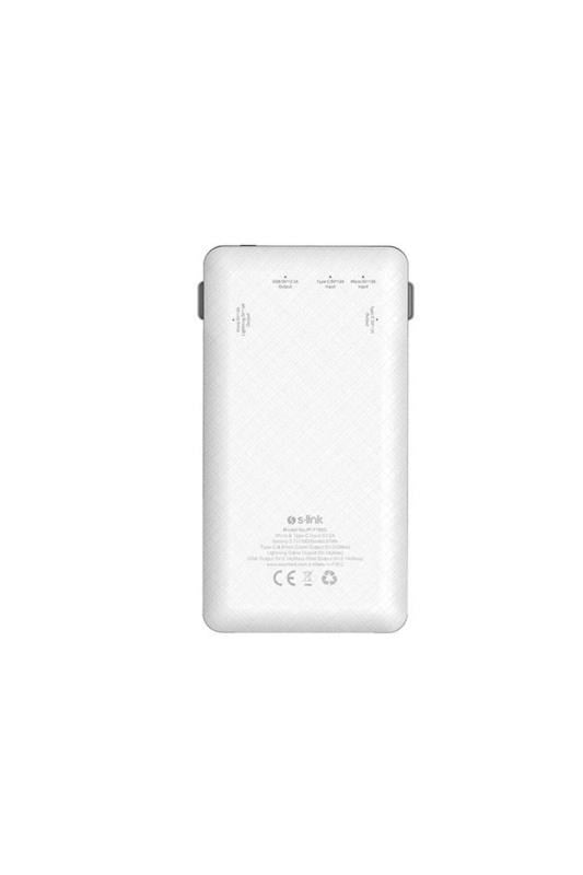 S-link IP-T100C 10000mAh Lightning+Micro+Type C Kablolu Powerbank Beyaz LCDli