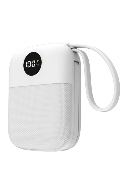 S-link MP110 10000mAh PD 22.5W Beyaz Powerbank – Type-C + Lightning Kablolu LCD Göstergeli Taşınabilir Hızlı Şarj Cihazı