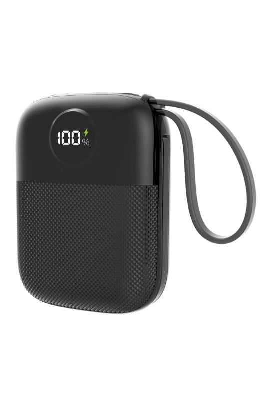 S-link MP110 10000mAh PD 22.5W Siyah Powerbank – Type-C + Lightning Kablolu LCD Göstergeli Taşınabilir Hızlı Şarj Cihazı