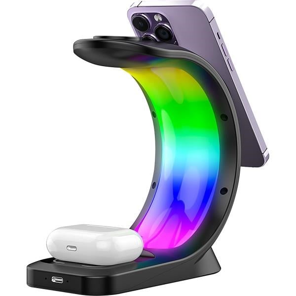 S-link SL-CW20 Telefon, Saat, Kulaklık Uyumlu 15W Siyah RGB Kablosuz Şarj Cihazı