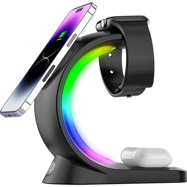 S-link SL-CW20 Telefon, Saat, Kulaklık Uyumlu 15W Siyah RGB Kablosuz Şarj Cihazı