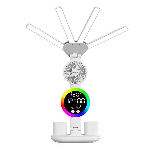 S-link SL-M9070 Glow Beyaz Dokunmatik Led Lamba Saat, Fan,Derece Kalemlikli Masa Lambası
