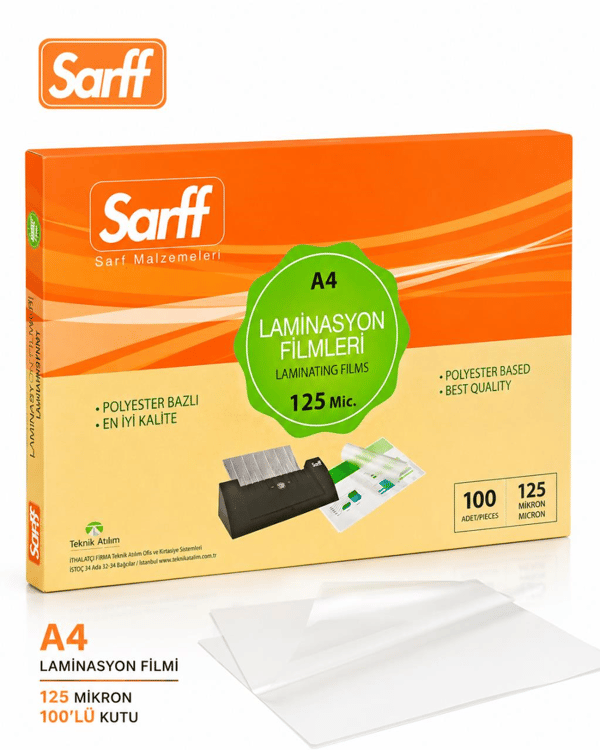 Sarff Laminasyon Filmi 125 Mikron A4 100'lü Kutu (216 x 303 mm)