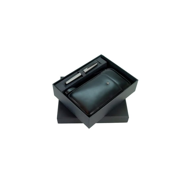 Scrikss DR 2010-S1 Hakiki Deri El Çantası Siyah & Metropolis 78MG Mat Gri Roller Kalem Seti