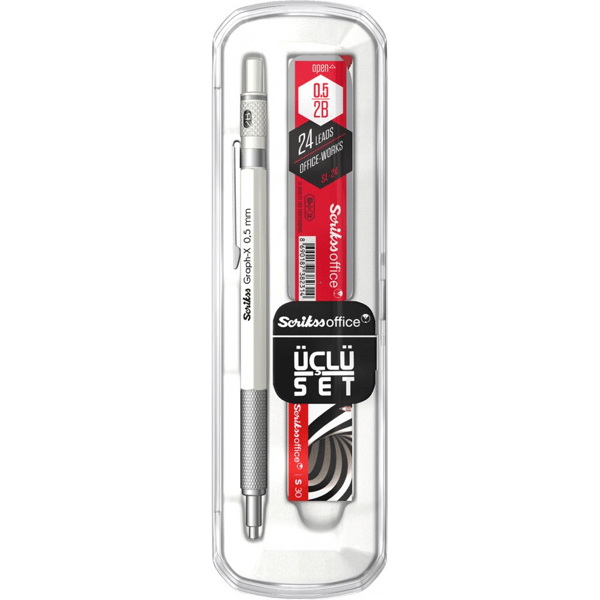Scrikss Graph-X 3'lü Set Mekanik Kurşun Kalem 0.5 mm Beyaz