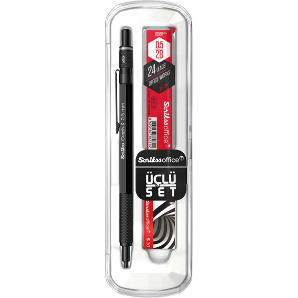 Scrikss Graph-X 3'lü Set Mekanik Kurşun Kalem 0.5 mm Mat Siyah