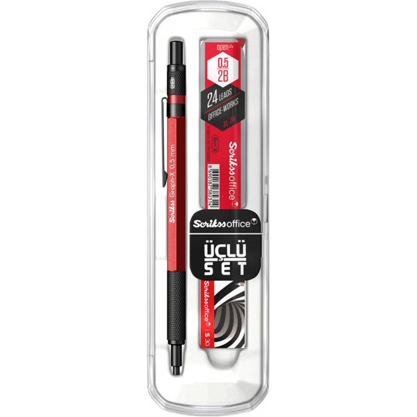 Scrikss Graph-X 3'lü Set Mekanik Kurşun Kalem 0.5 mm Kırmızı