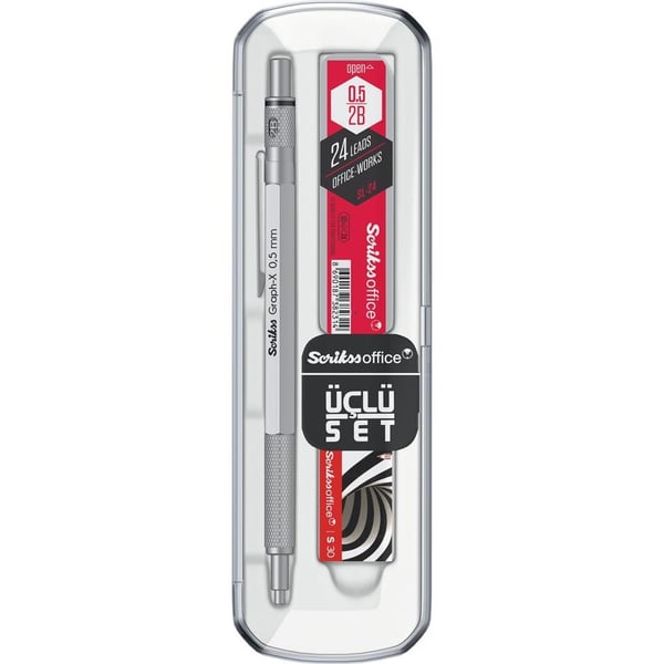 Scrikss Graph-X 3'lü Set Mekanik Kurşun Kalem 0.5 mm Saten Gri