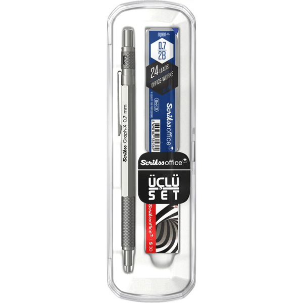 Scrikss Graph-X 3'lü Set Mekanik Kurşun Kalem 0.7 mm Kurşun Gri