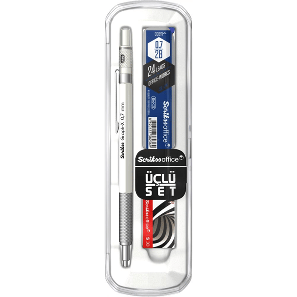 Scrikss Graph-X 3'lü Set Mekanik Kurşun Kalem 0.7 mm Mat Beyaz