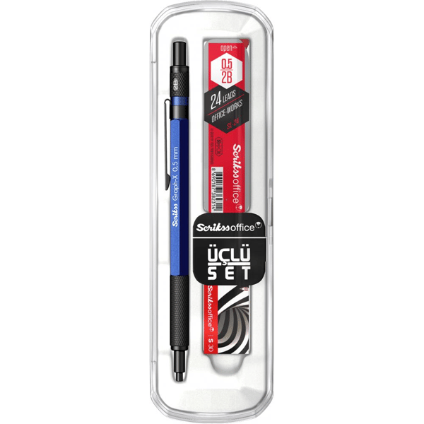 Scrikss Graph-X 3'lü Set Mekanik Kurşun Kalem 0.5 mm Mavi