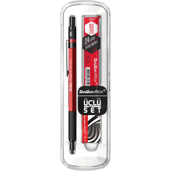 Scrikss Graph-X 3'lü Set Mekanik Kurşun Kalem 0.5 mm Kırmızı