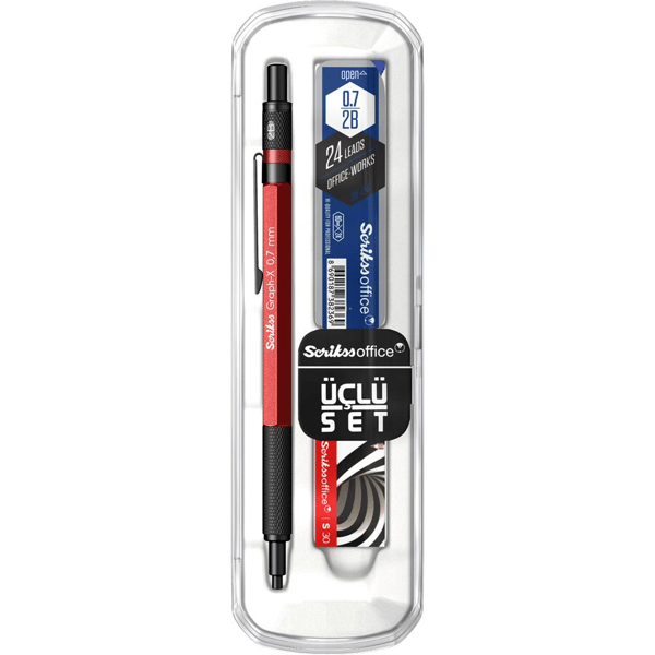 Scrikss Graph-X 3'lü Set Mekanik Kurşun Kalem 0.7 mm Kırmızı