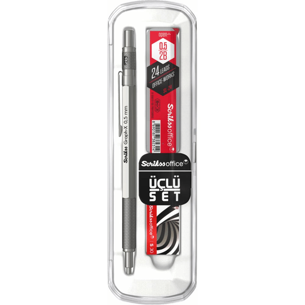 Scrikss Graph-X 3'lü Set Mekanik Kurşun Kalem 0.5 mm Kurşun Gri