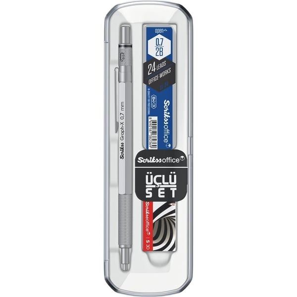 Scrikss Graph-X 3'lü Set Mekanik Kurşun Kalem 0.7 mm Saten Gri