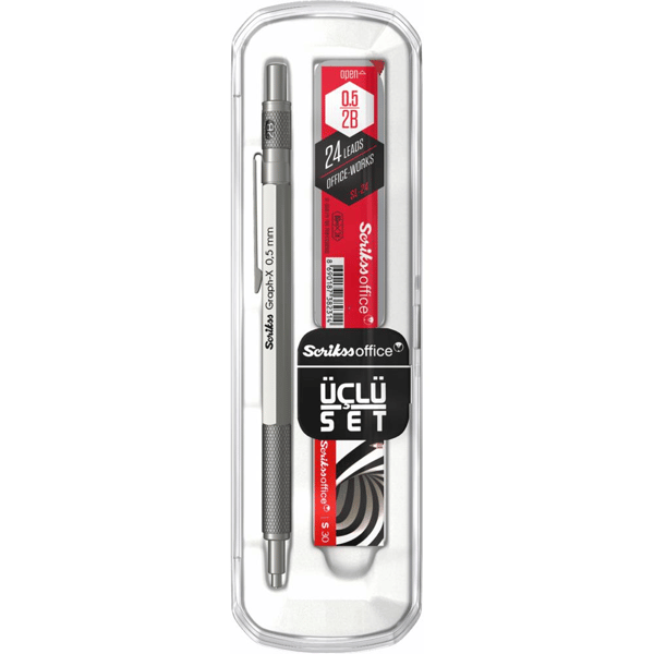 Scrikss Graph-X 3'lü Set Mekanik Kurşun Kalem 0.5 mm Kurşun Gri