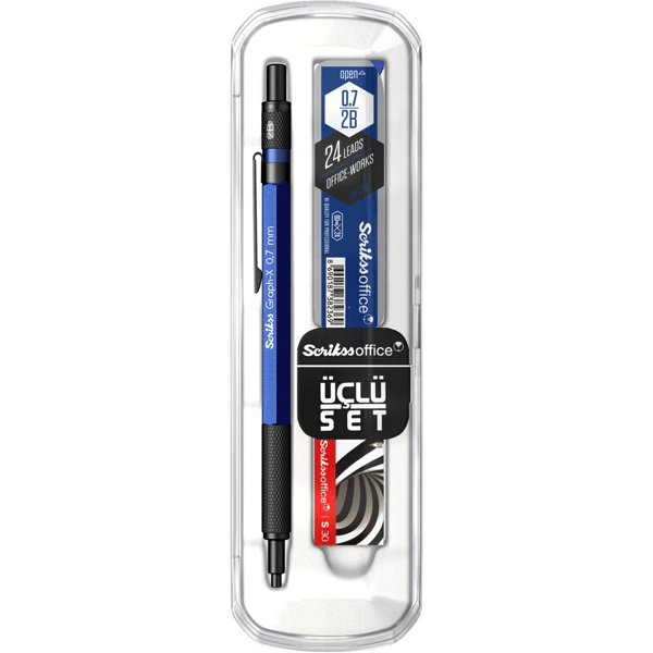 Scrikss Graph-X 3'lü Set Mekanik Kurşun Kalem 0.7 mm Mavi
