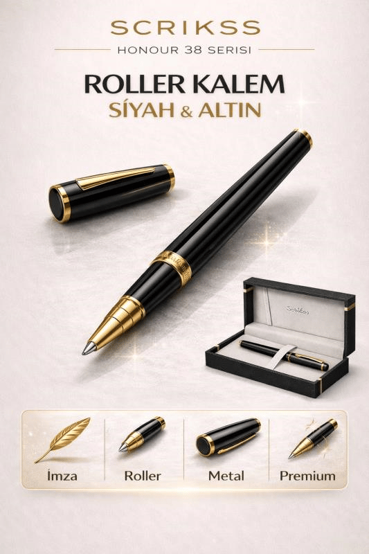 Scrikss Honour 38 Roller Kalem Siyah Altın – Lüks Kutulu