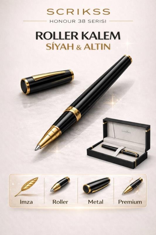 Scrikss Honour 38 Roller Kalem Siyah Altın – Lüks Kutulu