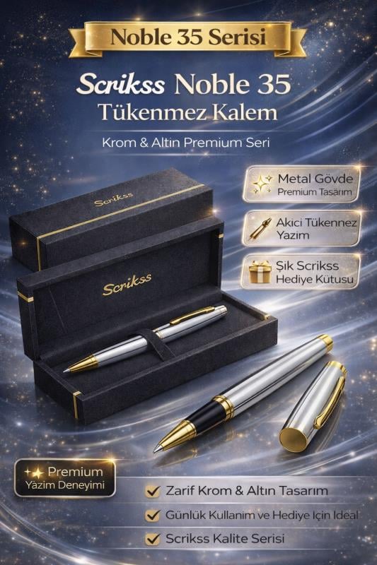 Scrikss Noble 35 Tükenmez Kalem Krom Altın