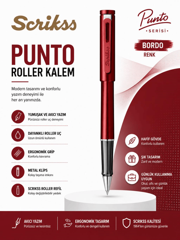 Scrikss Punto Roller Kalem Bordo