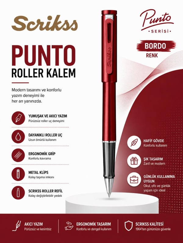 Scrikss Punto Roller Kalem Bordo