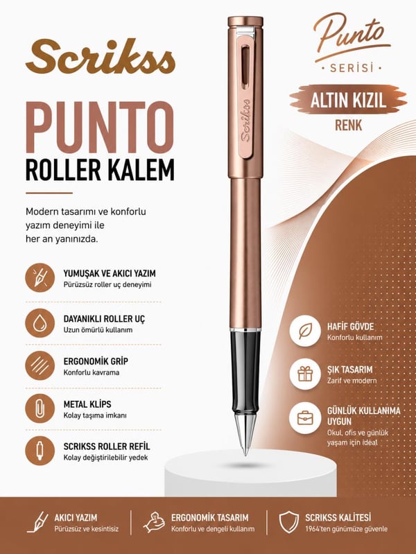 Scrikss Punto Roller Kalem Metalik Kızıl Altın