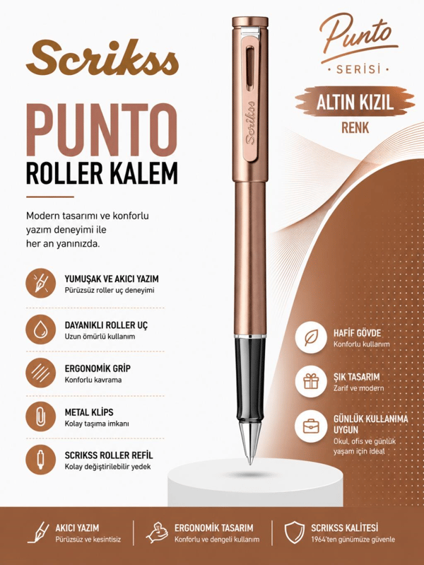 Scrikss Punto Roller Kalem Metalik Kızıl Altın