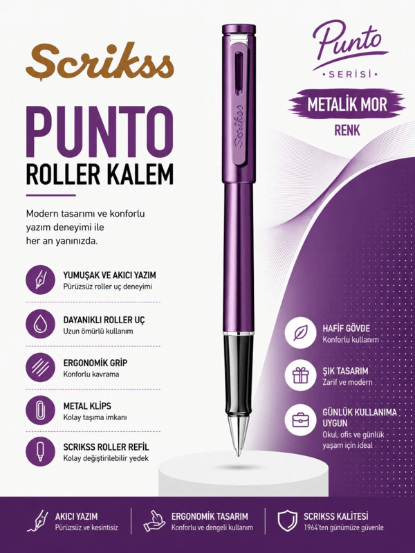 Scrikss Punto Roller Kalem Metalik Koyu Mor