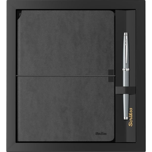 Scrikss SD600-1 Verona Siyah A5 Defter & 800 Roller Gri Kalem Seti
