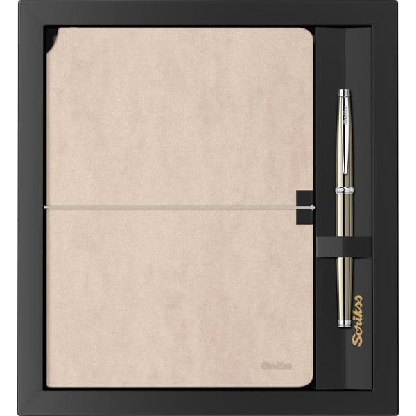 Scrikss SD600-12 Verona Bej A5 Defter & 800 Roller Titanyum Krom Kalem Seti