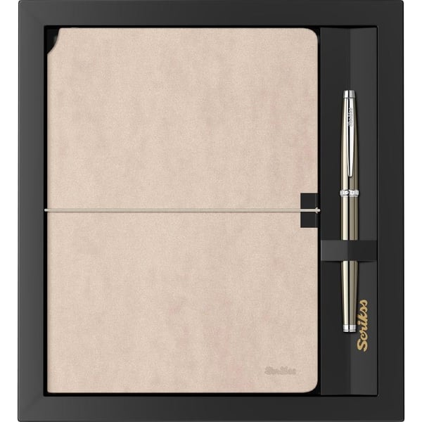 Scrikss SD600-12 Verona Bej A5 Defter & 800 Roller Titanyum Krom Kalem Seti